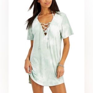Lace Up Tunic Beach Cover Up Green Tie Dye NEW